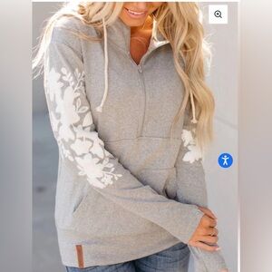 AMPERSAND AVE Gray and White Floral Hoodie